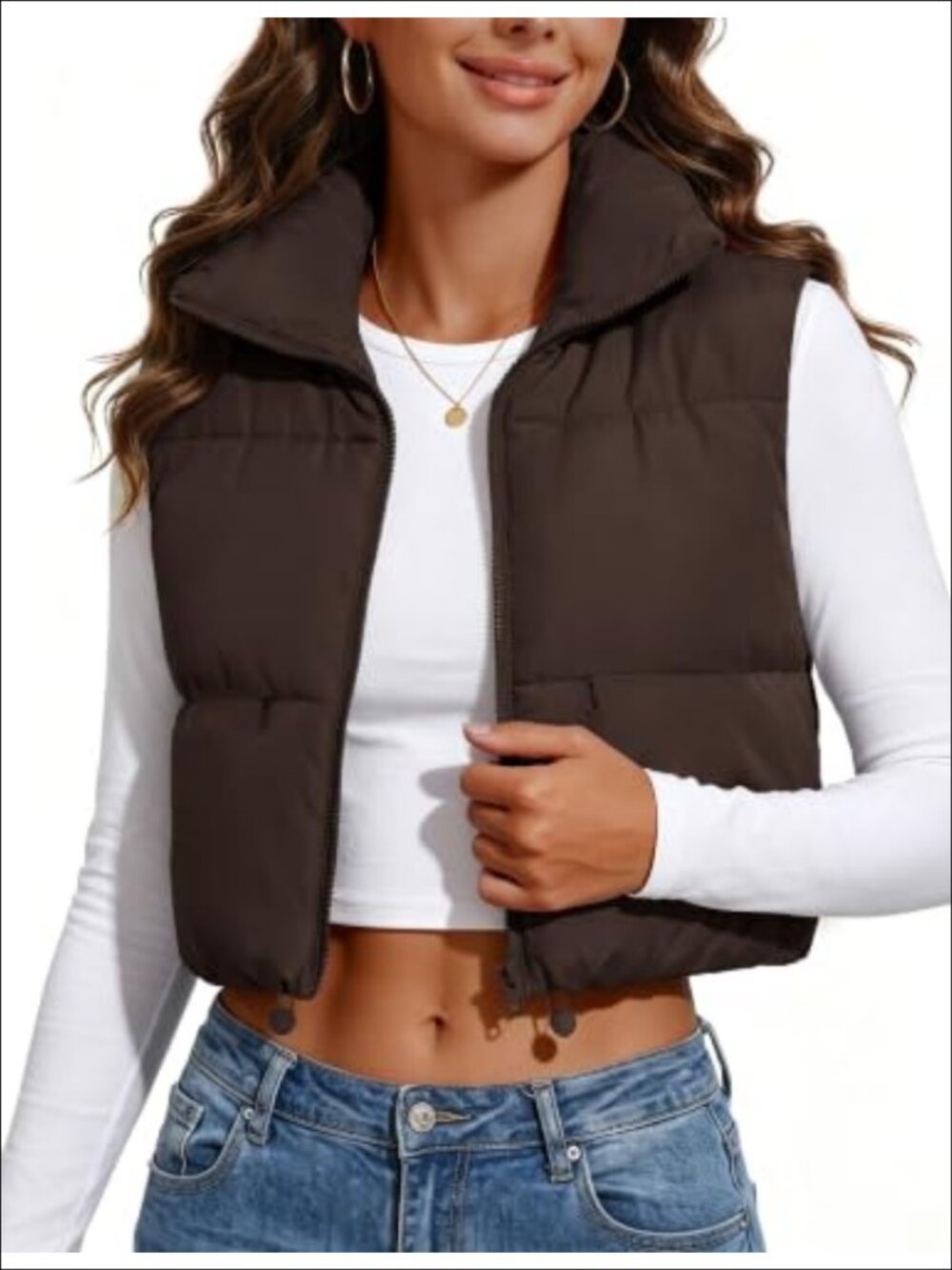 Women's Quilted Puffer Vest Cropped Sleeveless Zip Winter Layering